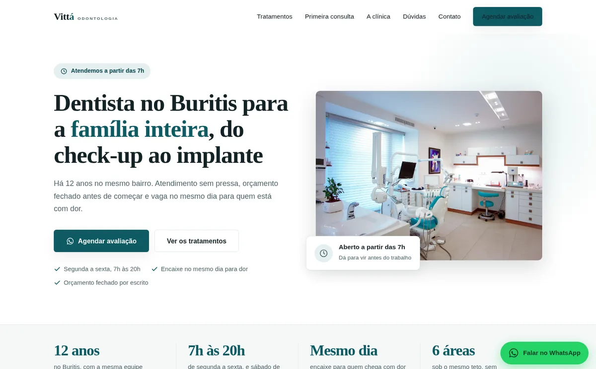 Site da Clínica Vittá aberto no computador, com o título e o botão de agendamento